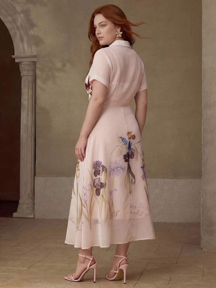 PLUS SIZE WOMEN'S MID-LENGTH PRINTED DRESS, SPRING/SUMMER