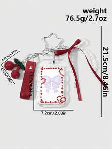 ROMWE Kawaii 1件精緻紅色珠飾蝴蝶結櫻桃全鑽水鑽貼片卡套DIY鑰匙圈包包吊飾，適合日常佩戴、學生聚會 - 紅色-165 - 查看 3