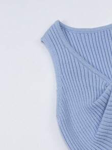 SHEIN 女士简约时尚浅蓝色扭结前襟吊带背心，通勤透气针织上衣 - 淺藍色 - 查看 5