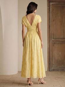 Anewsta Nuevo Vestido Elegante con Bordado Floral de Primavera/Verano - Amarillo - Ver 7