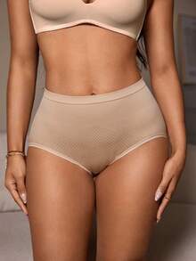 SHEIN Women's Solid Color Comfortable Breathable Minimalist Design Shapewear Bottom - Khaki - View 6