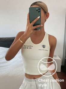 Livesso 女士V领休闲字母印花修身吊带睡衣 - 白色 - 查看 4