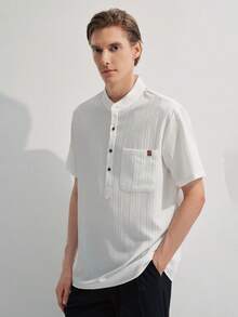 Manfinity CityGents Camisa de manga corta de unicolor y diseño sencillo para hombres, para salir, vacaciones - Blanco - Ver 4