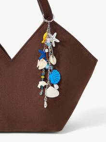 Viva Strut 1 pieza Llavero con cuentas estilo brisa marina, colgante con imitación de estrella de mar y conchas con flecos, colgante para bolso de vacaciones. - Azul - Ver 1