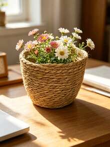 3PCS Straw Pot, Minmalist Soiid Coior Plant Container For Home - brown - View 3