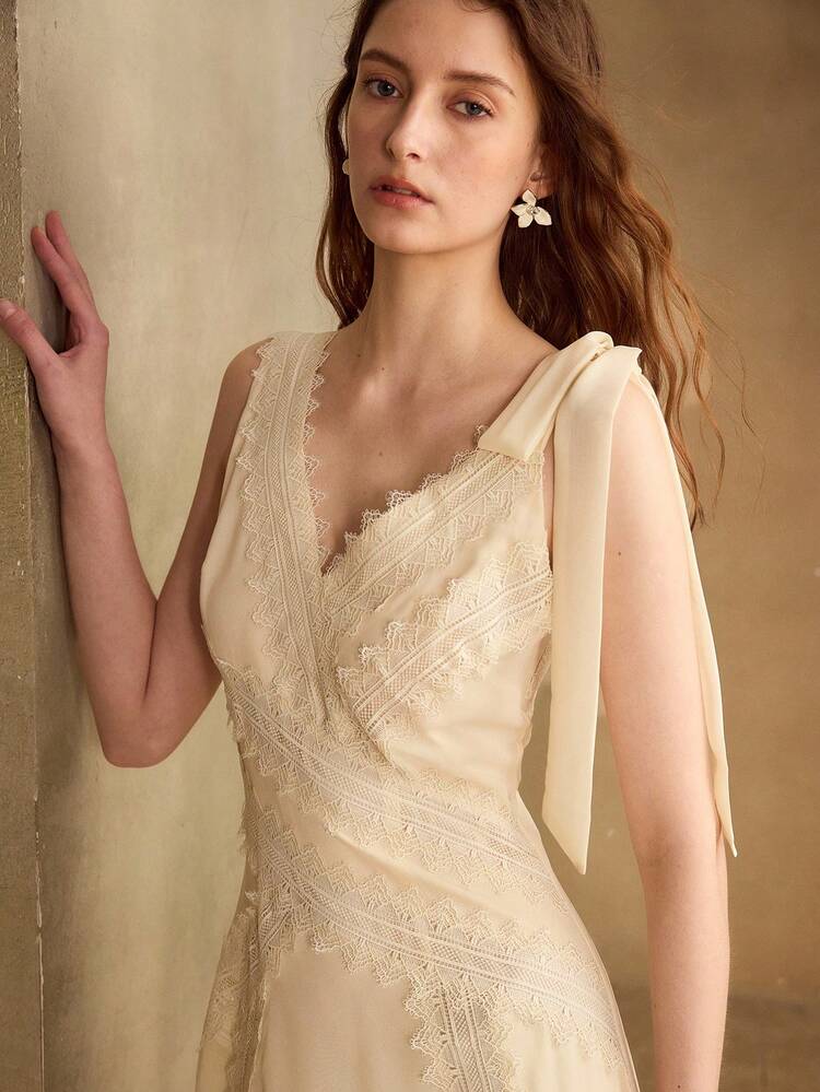 LACE PATCHWORK ELEGANT VACATION STYLE DRESS FOR WOMEN