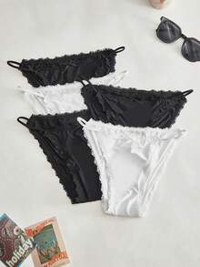 Lowkey Lull 5pcs/Pack Celana Dalam Wanita Tanpa Jahitan dengan Renda Kontras Warna Polos - MultiWarna - View 1