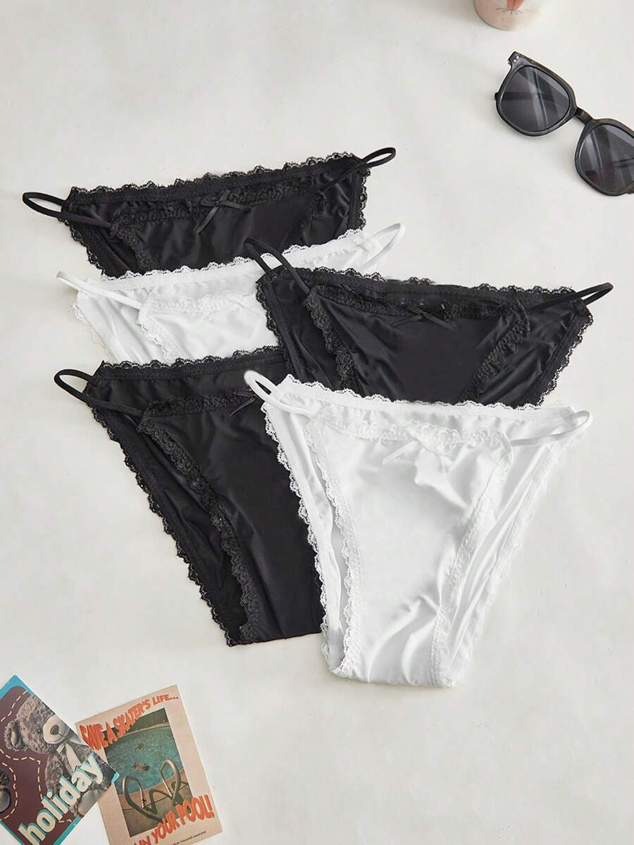 Lowkey Lull 5pcs/Pack Celana Dalam Wanita Tanpa Jahitan dengan Renda Kontras Warna Polos - MultiWarna - View 1