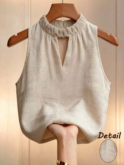 SHEIN Damen einfarbige Bluse mit Schlüssellochausschnitt ohne Ärmel für den Alltag, Sommer
