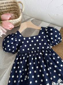 SHEIN LMoss Kids 女嬰編織碎花圓領泡泡袖休閒洋裝 - 彩色 - 查看 3