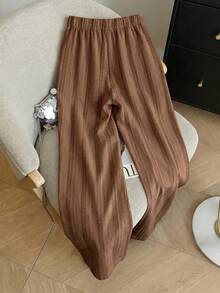 SHEIN Franclia Retro Striped Beach Vacation Straight Leg Pants For Spring/Summer - Brown - View 2