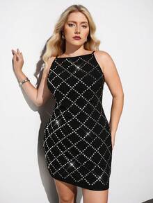 Maija Plus Size Black,Summer,70's,Night Out Rave Club,Party Midi Dress,Lace Patchwork Silver Design Fitted Silhouette Outfit Wedding Guest Cruise Wear - Black - View 4