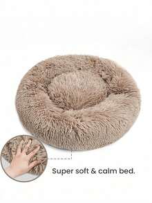 1 pieza Cama redonda para mascotas tipo dona en color caqui marrón, suave, cálida y acogedora, antideslizante, lavable a máquina, para uso en interiores para perros y gatos, disponible en múltiples tamaños, cómodo cojín para dormir - Marrón - Ver 4