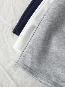 SHEIN 3件套少女海军蓝、白色、灰色弹力腰针织宽松短裤，四季皆宜，适合返校、居家休闲、简约纯色运动短裤 - 藏蓝色 - 查看 5