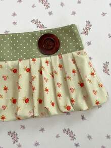 Elamini Colorful Floral & Polka Dot Patchwork Resin Buckle Decor Sexy Low Waist Skirt For Women, Suitable For Spring, Summer, Autumn - Apricot - View 4