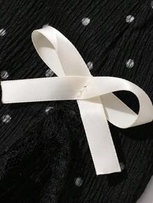 FRIFUL 女士Y2K休闲通勤波点印花撞色蝴蝶结装饰喇叭裤 - 黑色 - 查看 6