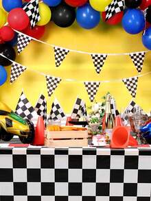 1/3pcs Racing Themed Birthday Tablecloth, Racing Themed Birthday Party Decoration, Black And White Checkered Tablecloth, Home Decor, Dining Table Decor, Racing Themed Party Supplies Disposable Plastic Tablecloth, Mustard Yellow Racing Party Decor, Welcome To The World Of Racing Fans, Bachelor Racing Night Holiday Kitchen Table Decor, Birthday Gift Party Favor - multicolor - View 6
