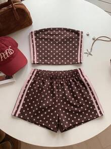 SHEIN EZwear 夏季圓點對比條紋女裝套裝 冬季女裝套裝 度假女裝套裝 - 彩色 - 查看 5