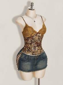 SHEIN ICON Spaghetti Strap Leopard Print Lace Trim Camisole,Summer Top - Brown - View 7