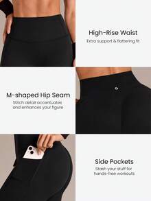 GLOWMODE 24" Peakbum-Lift FeatherFit™-Sculpt Butt-Lifting Tummy Control Side Pockets Leggings Medium Impact Training Running Workout Gym Fitness Wear - Black - View 7