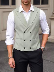 Manfinity Bizformal Men's Summer Business Commute Double-Breasted Lapel Vest - Green - View 4
