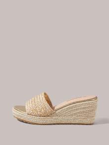 Styleloop Giày nữ, màu nâu, giày rơm đan bằng dây gai dầu, sandal đế xuồng, giày giúp tăng chiều cao, phong cách bohemian cho kỳ nghỉ. - Màu be - Xem 9
