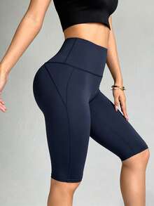 Easithlete Easithlete Women's Solid Color Minimalist Daily High-Waist Sports Shorts - Navy Blue - View 4