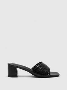 CUCCOO BIZCHIC Sandalias de tacón alto con parte superior hueca negra para mujer, sandalias de tacón alto con punta cuadrada y comodidad, sandalias de estilo de viaje diario - Negro - Ver 7
