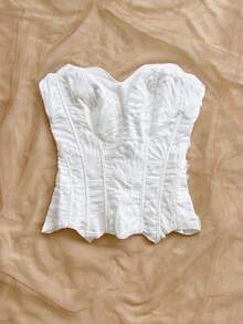 Soleia 女款優雅白色蕾絲抹胸束腰上衣，鏤空刺繡設計，適合夏季度假、夜店穿搭、婚禮賓客 - 綠色 - 查看 6