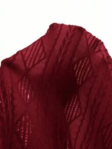 Setelan 2 Potong untuk Pesta, Gaya Liburan Musim Panas Kasual Warna Burgundy untuk Anak Laki-Laki Remaja, Kemeja Polo Berkerah & Resleting, Celana Pendek Bertekstur, - Burgundy - View 9
