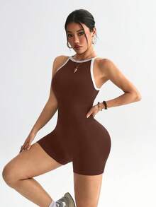 Slayform Macacão marrom sem costura, sem mangas e com costas abertas (1 peça), macio e confortável, ideal para exercícios, corrida, uso casual e ioga. - Castanho - Ver 7