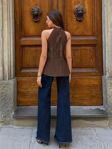Siren Gaze Women's Ruffle Trim Blouse, Spring/Summer New Arrival - Brown - View 3