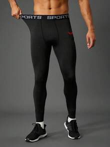 Acti Log Leggings deportivos elásticos de cintura ajustable y transpirables con diseño de letras para hombres - Negro - Ver 4