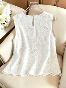 GlowEve Weiße ärmellose Bluse mit besticktem Muschelbesatz für Frauen, ideal für den Urlaub - Weiss - Übersicht 2