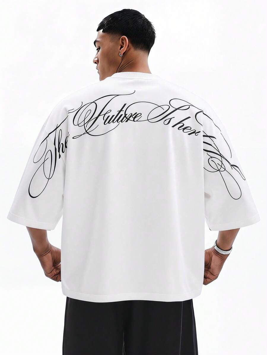 SWAVVY Men's Digital Letter Print Short Sleeve T-Shirt - White - View 1