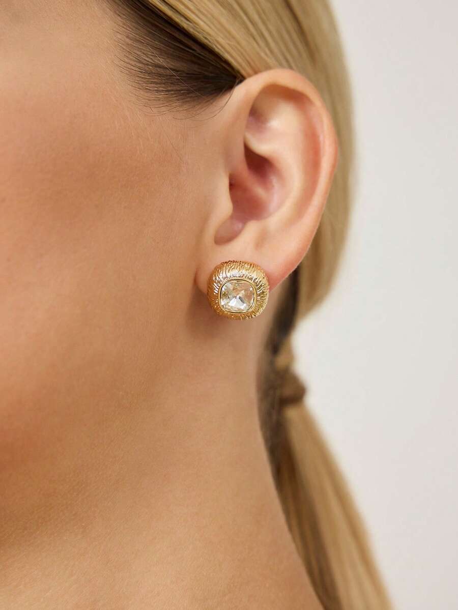MOTF PREMIUM SAPPHIRE CRYSTAL SHINY LADIES EARRINGS - Gold - White Diamond - View 2