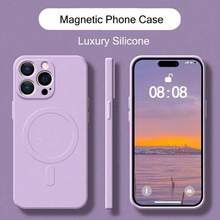 Magnetic Slim Liquid Silicone Case With Anti-Scratch Microfiber Lining, Anti-Fingerprint, Full Camera Protection, Shockproof Phone Case Compatible With IPhone 17 16 15 14 13 Pro Plus Max Mini Compatible With Gifts - Light purple - View 24