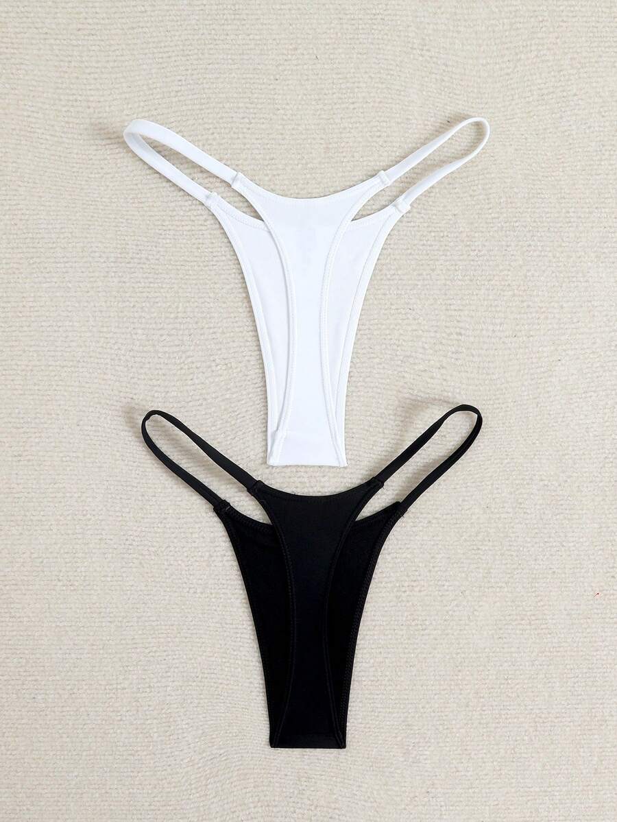 Swim Vcay 開學季女款黑白兩件式比基尼泳褲下身 - 黑與白 - 查看 1