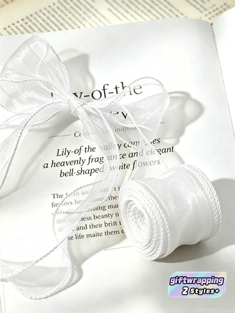 White Chiffon Ribbons, Transparent Sheer Silk Thread Ribbons For Sewing, Gift Packaging, Handicrafts, Wedding Bouquets, Invitations, Home Decoration, Floral Arrangement, DIY Party Supplies, Elegant Gift Wrapping, Wedding Favor Decoration, Premium Craft Ribbon, Sheer Bridal Ribbon, Handmade Decor, Holiday Christmas Decorations, Scrapbooking Embellishments, Luxury Event Decor, Bulk Ribbon For Professionals - White - View 1