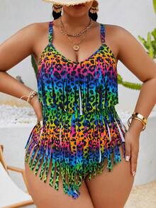 Slaydiva 2026 New Summer Beach Vacation Colorful Leopard Print Animal Pattern Music Festival Party Tassel Plus Size Romper - Multicolor - View 6
