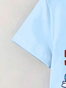 1 Set Young Boys' Casual Cool Six Seven 67 Robot Graphic Short Sleeve T-Shirt And Cargo Shorts Outfit, Suitable For Outing And Street Wear, Blue Set - Multicolor - View 5