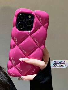 High End Girl Hot Girl Rose Red Diamond Grid Creative Fashion Phone Case Compatible With Apple Phones - Hot Pink - View 1