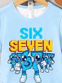 1 Set Young Boys' Casual Cool Six Seven 67 Robot Graphic Short Sleeve T-Shirt And Cargo Shorts Outfit, Suitable For Outing And Street Wear, Blue Set - Multicolor - View 4