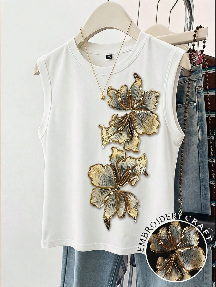 Divinelle Women's Casual Crew Neck Sleeveless Cropped Tank Top, Suitable For Summer - White - View 1