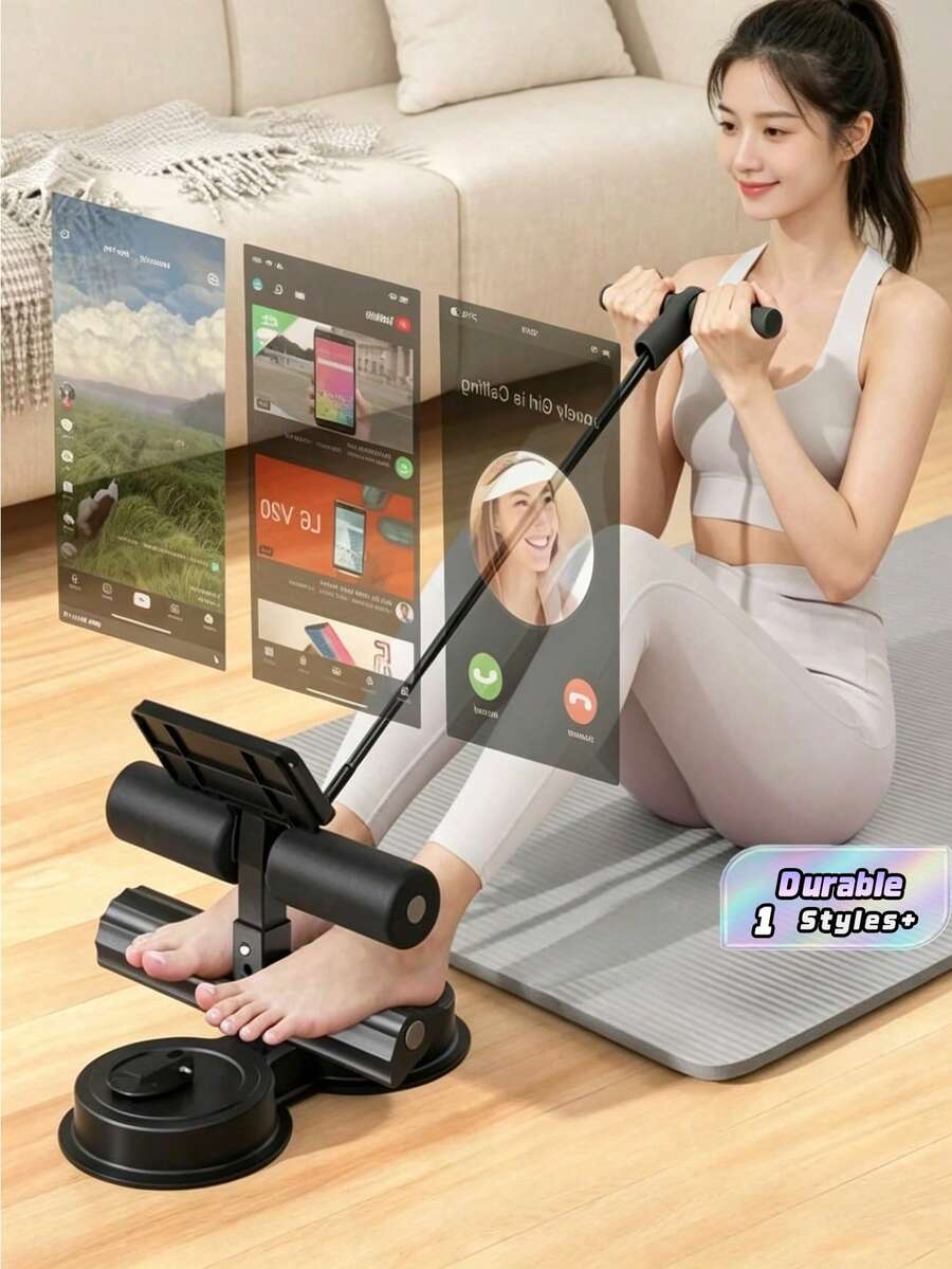 1 Sit-Up Bar With Phone Holder, Household Fitness Sit-Up Assistant, Sit-Up Exercise Equipment, Sports Equipment, Sports Accessories, Home Fitness Gear Equipped With 2 Strong Suction Cup Brackets, Sit-Up Machine With Phone Holder, Suction Cups, Sit-Up Aid Device, Stable Abdominal Support Sit-Up Bar, Home Workout, Abdominal Training, Bodybuilding, Abdominal Muscle Exercise, Indoor Fitness - Black - View 1