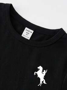 Young Boys' Casual Minimalist Round Neck T-Shirt, Suitable For Summer - Black - View 4