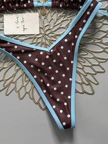 Swim Mod 2-Piece Polka Dot & Floral Print Halter Bikini Set, Sexy Triangle Top And High Cut Thong Bottoms, Spring/Summer Vacation - Multicolor - View 5