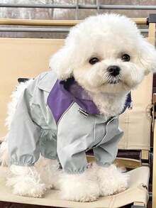 小型及中型犬猫雨衣 - 全天候防水、防尘、防紫外线（晴天/雨天）四脚宠物撞色轻便外套 | TPU防水透气面料，反光条提升夜间安全，便捷纽扣设计，弹性袖口和裆部，可调节颈/背带 | 卡其色/浅绿色/紫色宠物防风衣 - 彩色 - 查看 15