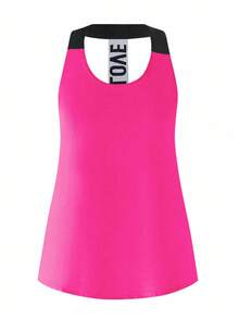 SHEIN Sports 不对称下摆吊带背心 + 黑色圆领背心 + 撞色裤子 3 件套运动服套装 健身装备、运动服、粉色健身服、女士运动套装 - 玫紅色 - 查看 5