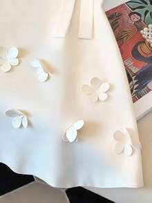 GlowEve Women's French Elegant Cream White Floral Petal Sleeveless Dress,Summer White Bowknot Dress With 3D Flower Design,Suitable For Date,Parties,Holiday - White - View 4